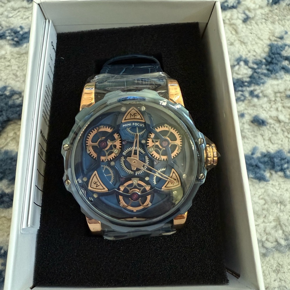 Men's Blue and Gold Analog Watch